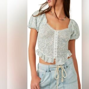 Free People Light Blue Textured Blouse